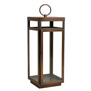 Lanterne rectangulaire antique en métal avec poignée, porte-bougie en verre, décoration pour la maison, à suspendre ou à poser sur table. - Product Image 1
