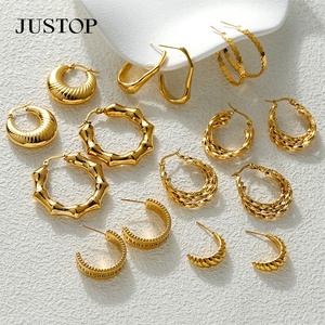 Aros de moda OEM/OEM, impermeables, de acero inoxidable, chapados en oro, hipoalergénicos, proveedor de joyería de moda, juego de aretes para mujer - Product Image 3