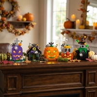 Ensemble de blocs de construction en plastique pour Halloween avec sons et lumières, 899 pièces, maison citrouille convertible, cercueil fantôme, mini briques pendentifs
