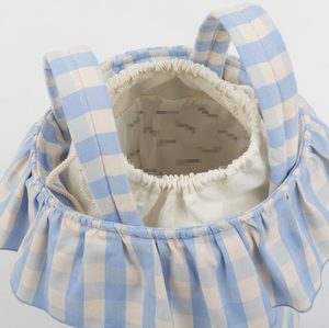 Sac fourre-tout à double poignée à volants bleu clair à carreaux pour maman, grand espace, organisateur <span class=keywords><strong>de</strong></span> rangement pour bébé, voyage et crèche - Product Image 1