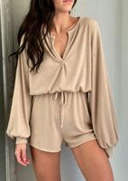Piyama Dua Potong Wanita Bahan Jersey Elastis Bernapas, Atasan dan Celana Pendek Kasual Longgar untuk Musim Panas