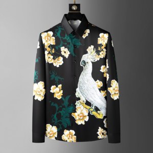 Camisa de Manga Larga para Hombre, Elegante Estampado Floral de Cockatoo, Diseño Artístico Vintage, Sin Plancha, Antiarrugas, Transpirable, ODM, Primavera - Product Image 1