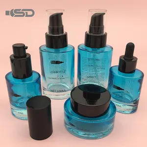 Luxury Blue 30ml 100ml 50g cosmetici personalizzati crema bottiglie e vasetti di vetro blu cosmetico rosa bottiglia di vetro