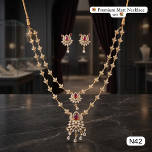 Premium Matt Finish CZ Necklace <b>Set</b> with Earrings Green Stone Bridal & Party Wear Artificial Jewelry for Women - Product Image 3