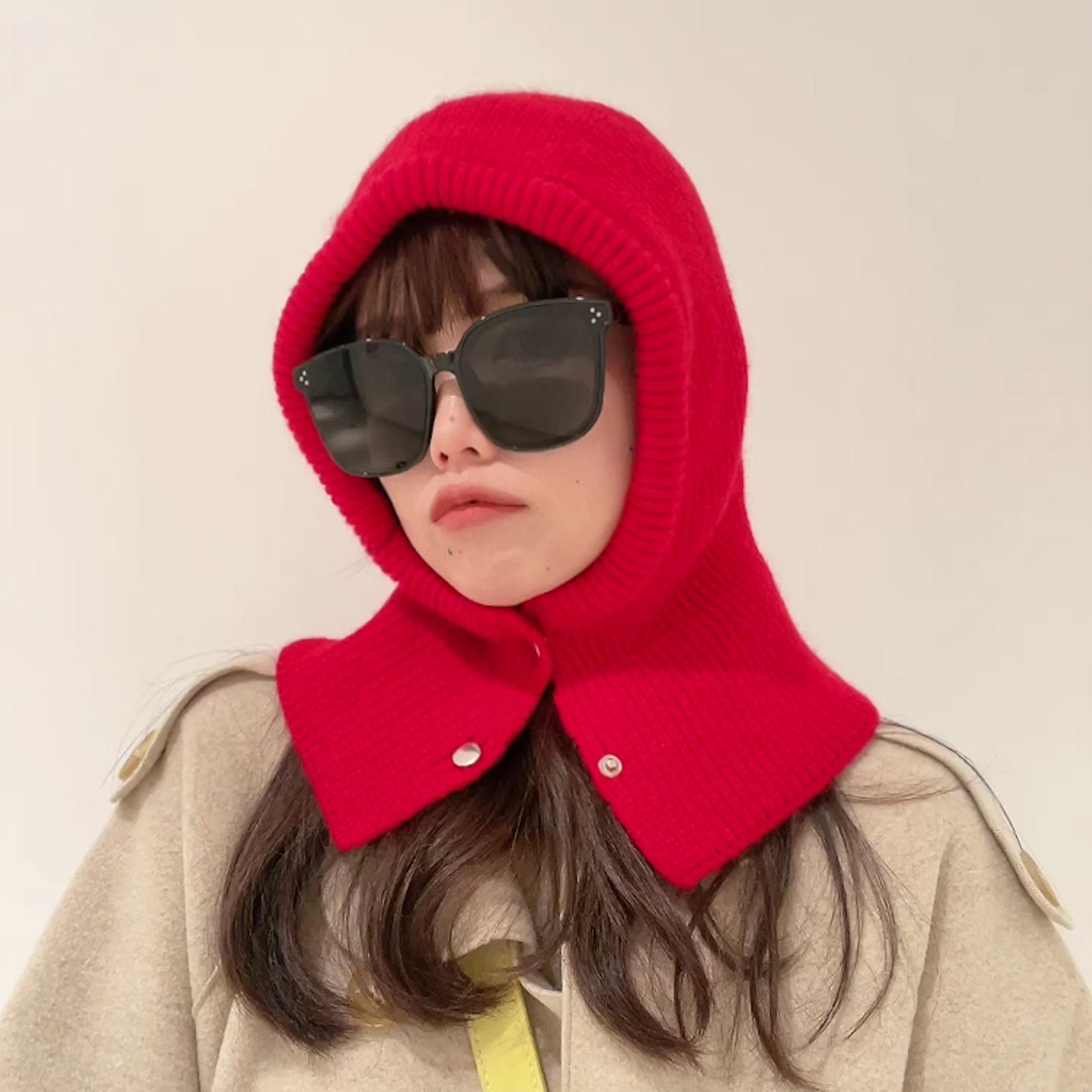 Warm Ring Scarf Balaclava Hat Women Winter Knitted Cap Pullover