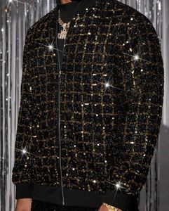Bomber oversize da <span class=keywords><strong>uomo</strong></span> con <span class=keywords><strong>paillettes</strong></span> e Zip, <span class=keywords><strong>giacca</strong></span> da Baseball con <span class=keywords><strong>paillettes</strong></span> a manica lunga nera - Product Image 6