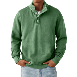 Felpa con Cappuccio Personalizzata <span class=keywords><strong>da</strong></span> <span class=keywords><strong>Uomo</strong></span> a Maniche Lunghe con Colletto Rialzato e Bottoni, Abbigliamento Sportivo in Maglia Liscia per l'Autunno - Product Image 1