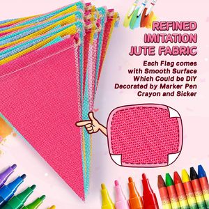 <span class=keywords><strong>Guirlande</strong></span> de fanions triangulaires en satin imitation toile de jute Bashida, 120 drapeaux/72 pieds, décorations de fête d'anniversaire en plein air, pastel - Product Image 4