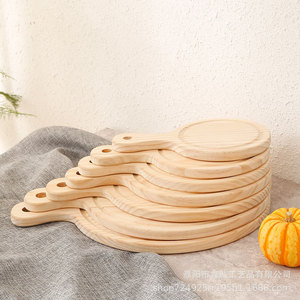 Plateau à pizza en bois rond avec poignée, ustensile de cuisson en pin, plateau de service pour steak, couleur unie, lot de 5 tailles - Product Image 1