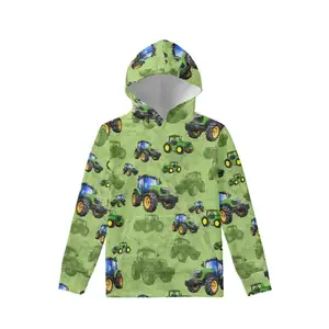 2023 Kids Boys Hoodie Verde Impressão De Trator Personalizado Unisex Hoodie Sweatshirt Fabricantes Roupas Atacado