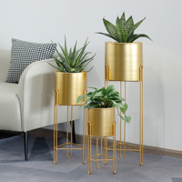 Pot de Fleurs en Métal Doré de Luxe avec Support Haut – Jardinière Décorative pour Salon, avec Support Robuste