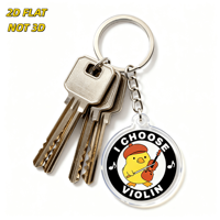Porte-clés en acrylique « I Choose Violin Chick » : Adorable canard jaune avec béret et violon, idéal pour les musiciens et les enseignants, breloque ronde transparente