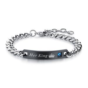 Romantic Valentine's Day <strong>Gift</strong> Her King His <strong>Queen</strong> Women Fashion Exquisite Zircon Titanium Couple Bracelet - Product Image 3