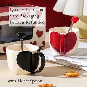 2025 hiện đại dập nổi 12oz đỏ hồng đen quà tặng sang trọng gốm pha cà phê dễ thương tim <span class=keywords><strong>Mug</strong></span> với muỗng - Product Image 4