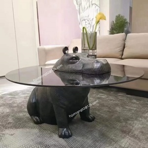 JS N8107 muebles de arte hipopótamo forma Base <span class=keywords><strong>Centro</strong></span> <span class=keywords><strong>mesa</strong></span> de <span class=keywords><strong>centro</strong></span> vidrio templado Animal <span class=keywords><strong>mesa</strong></span> <span class=keywords><strong>baja</strong></span> para salón de oficina - Product Image 6