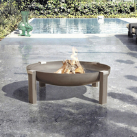 Table de foyer ronde en acier inoxydable portable moderne avec pieds et poignées pour la cuisine en plein air et l'utilisation de foyer