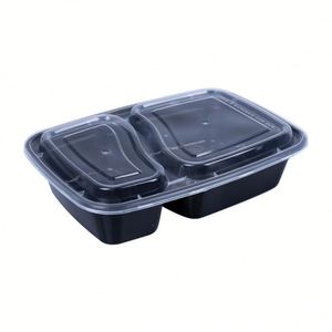 Boîte à lunch en plastique à 2 compartiments de 32 oz, étanche, rectangulaire, pour la préparation des repas, avec couvercles - Product Image 4