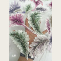 Tissu en dentelle brodé 3D à motif de feuille de phénix froissée, style aquarelle forestière, orné de perles de rocaille et de paillettes, pour robe de mariée, cheongsam et robe de demoiselle d'honneur