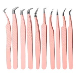 Alta precisão em aço inoxidável pinça cílios com Pink Fiber Tip e Gold Clip Beauty Tool para extensões - Product Image 5