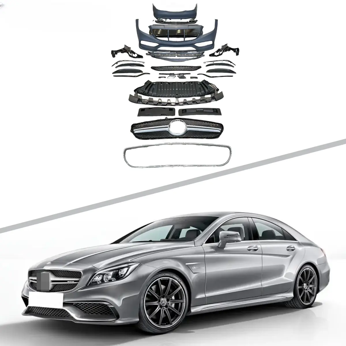 Pour Benz CLS W218 mise à niveau vers CLS63 AMG modèle kit de carrosserie comprend pare-chocs avant assemblage calandre diffuseur arrière tuyaux d'échappement