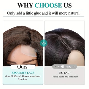 <span class=keywords><strong>Cheveux</strong></span> Courts Bob Lace Front Perruques Sans Colle Vague Naturelle Synthétique Résistant À La Chaleur Fibre Perruque de <span class=keywords><strong>Cheveux</strong></span> pour Femmes 16 Pouces Perruques Ondulées - Product Image 5