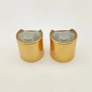 20mm shiny gold aluminum coated cosmetic press down bottle lid 20/410 metal press spout disc top bottle cap for shower gel