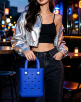 Sac à main étanche en EVA, mini sac fourre-tout portable, sac de sortie à double fermeture, couleur bonbon, sac en maille Y2K durable pour la vie nocturne