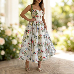 <span class=keywords><strong>Abito</strong></span> Sexy con <span class=keywords><strong>Spalline</strong></span> <span class=keywords><strong>Incrociate</strong></span> e Schiena Scoperta, Vestito Ricamato - Product Image 4