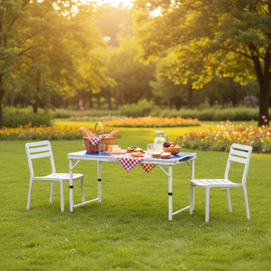 <span class=keywords><strong>Table</strong></span> <span class=keywords><strong>de</strong></span> repas pliable moderne pour l'extérieur, réglable en hauteur, portable, en alliage d'aluminium léger, empilable, pour le <span class=keywords><strong>camping</strong></span> et les parcs - Product Image 2