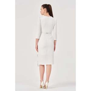 Robe décontractée unie écru pour femme DANS, à manches classiques et col rond, pour tous les jours, vente en gros, tailles 38-42 - Product Image 3