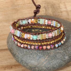 Boheemse Paarse Zee Sediment Jasper Kralen Armband 3 Strengen Lederen Wrap Armband Crystal Spirituele Genezing Armband Voor Vrouwen - Product Image 2