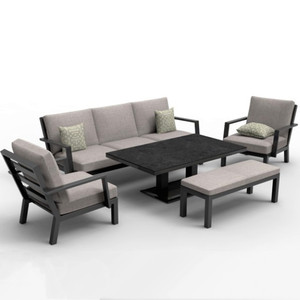 Juego de comedor de metal para exteriores, patio, sofá de conversación con mesa de altura ajustable, muebles de jardín, <span class=keywords><strong>grupo</strong></span> de asientos de hotel - Product Image 1