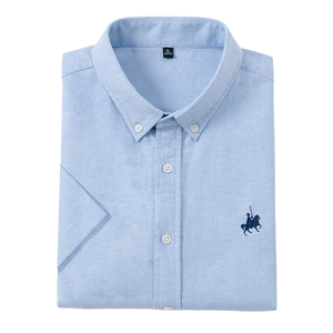 Kemeja Formal Pria Korea Katun Slim Fit Kancing Satu Baris Anti Kusut dan Bernapas dengan Teknik Cuci untuk Musim Panas - Product Image 1