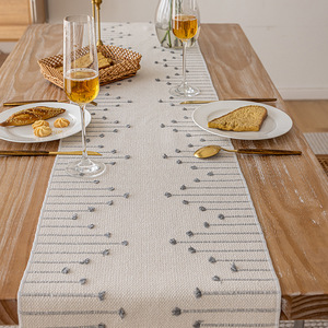 Minimalist Table Runner Rectangular Flax <b>Fabric</b> Printed Grey Khaki Black Green Blue Brown Hand Wash Home Use - Product Image 5
