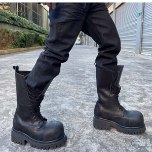Canlin da uomo elegante pelle alta di mucca per stivali Martin Patchwork resistente abbigliamento da lavoro Casual impermeabile Anti-scivoloso funzione - Product Image 3