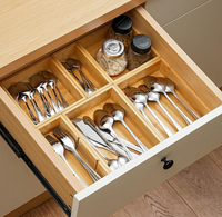 Plateaux de rangement en bambou en gros, taille personnalisée, boîte de rangement en bambou détachable pour tiroirs de cuisine, bureau et ustensiles