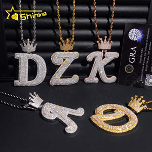 Nueva llegada moda Hip Hop joyería 925 plata esterlina VVS Moissanite Iced Out letra inicial colgante collar - Product Image 4