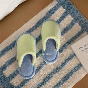 XIXIXITIAO pantoufles en peluche à blocs de couleurs pour femmes hommes <span class=keywords><strong>chaussures</strong></span> de maison d'hiver antidérapantes douces floues chaudes et confortables toboggans d'intérieur unisexes - Product Image 3