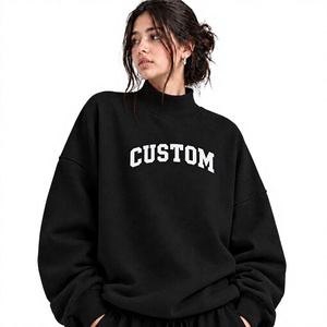 Sudadera de Cuello Alto para Mujer, Talla Grande, Color Negro Sólido, Material de Algodón/Poliéster, con Impresión de Letras Personalizadas - Product Image 1