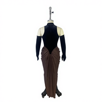 Robe de soirée élégante noire d'été pour femmes Maxi Bodycon Velours Maille Volants Taille unique avec taille naturelle et décoration plissée