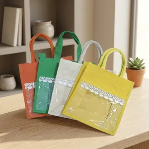 Sac fourre-tout en jute premium pour vitrine de magasin, 12x10x5 pouces, 1,9 L, réutilisable, écologique, design personnalisable, durable, deux poignées de transport - Product Image 2