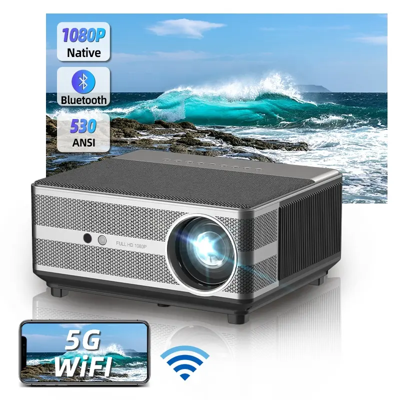 Rigal RD-836A 2023 Smart Android 5G WiFi Wireless HD 1080P Lcd Proyector Support 4K 530ANSI Video Auto Focus Projector For Phone