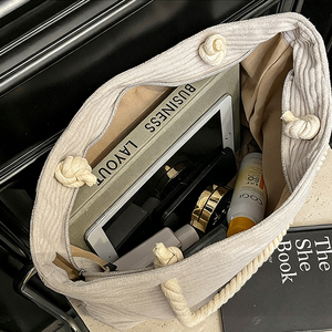 Hot selling spacious corduroy handbag with <b>large</b> capacity shopping <b>bag</b> and durable rope handle - Product Image 5