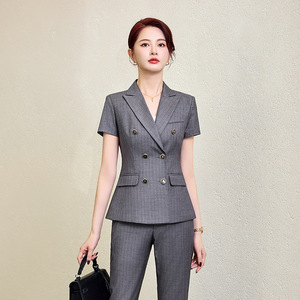 Women's Summer Short Sleeve Suit Set Formal Wear Breathable Worsted Midi Skirt Professional Attire for Office Commuting - Product Image 2