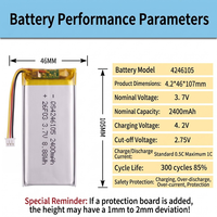 Batterie Li-Polymère Rechargeable QS4246105-2400mAh 3.7V pour Outils Électriques, Talkie-Walkie, Imprimante, Voiture, Bateau, Lampe de Camping