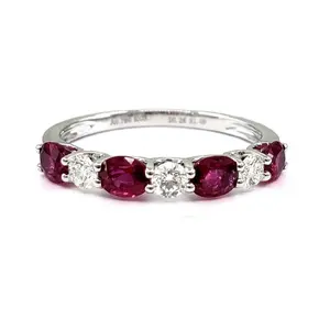 Cheap Price Casual Exaggerated Design Prong Setting 18k White Gold High Quality Diamond Gem Stone Ruby Jewelry Wedding Band Ring