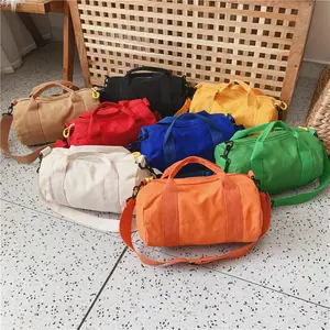 Borsone da viaggio pieghevole borsa da palestra arrivo moda bambini ragazze tinta unita piccole borse da viaggio in tela
