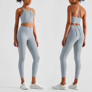 <strong>Tik</strong> <strong>Tok</strong> Hot Sell 2 Piece <strong>Set</strong> Sportswear Waist Strap Sports Bra Workout Running Gym Yoga <strong>Set</strong> Women Fitness Crothless Leggings <strong>Set</strong> - Product Image 4