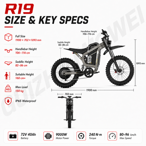Bicicleta Eléctrica Coswheel R19 con Autonomía de 150 KM, Batería de 72V 40AH, Motor de 9000W, Torque de 240N.m, 7 Velocidades, Neumático 19x2.75, para Aventuras - Product Image 3