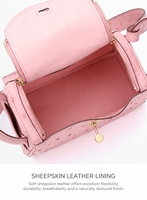 Sac à main femme en cuir véritable texturé autruche 19 cm, cousu main au fil ciré, imperméable, été/hiver, fermeture éclair, bandoulière